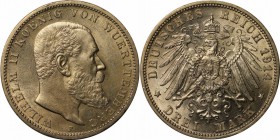 Deutsche Münzen und Medaillen ab 1871, REICHSSILBERMÜNZEN, Württemberg. Wilhelm II (1891 - 1918). 3 Mark 1914 F, Silber. Jaeger 175a. Vorzüglich-Stemp...