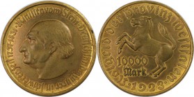 Deutsche Münzen und Medaillen ab 1871, DEUTSCHE NEBENGEBIETE. Provinz Westfalen. 10 000 Mark 1923. Breiter Randstab. Cu-Zn, vergoldet. Jaeger N 20 a. ...