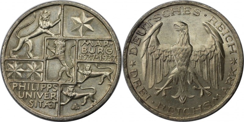 Deutsche Münzen und Medaillen ab 1871, WEIMARER REPUBLIK. Marburg University. 3 ...