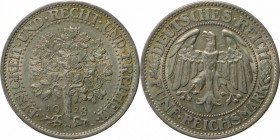 Deutsche Münzen und Medaillen ab 1871, WEIMARER REPUBLIK. Eichbaum. 5 Mark 1928 F, Vs: Reichsadler / Rs: Eichbaum. Silber. KM 56, Jaeger 331, AKS 25. ...