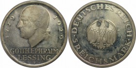 Deutsche Münzen und Medaillen ab 1871, WEIMARER REPUBLIK. Lessing. 5 Mark 1929 F, Silber. Jaeger 336. Polierte Platte. Fingerabdrucke.