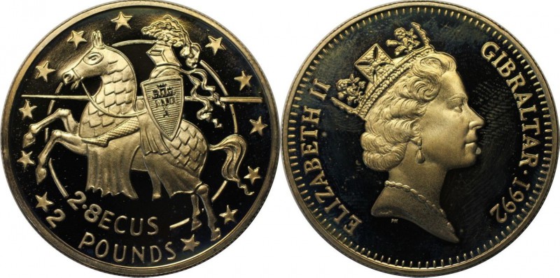 Europäische Münzen und Medaillen, Gibraltar. Mounted rider left. 2.8-8 Ecus-Poun...