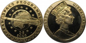 Europäische Münzen und Medaillen, Gibraltar. Rocket orbitting Earth. 2.8 Ecus 1993, Kupfer-Nickel. KM 630. Stempelglanz. Patina. Fingerabdrücke