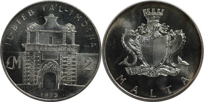 Europäische Münzen und Medaillen, Malta. Tor des Tal-Imdina. 2 Pounds 1973, Silb...