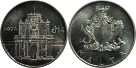 Europäische Münzen und Medaillen, Malta. Cottonera Gate. 4 Pounds 1974, Silber. 0.63 OZ. KM 25. Stempelglanz