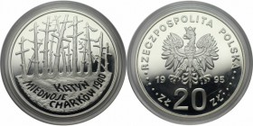 Europäische Münzen und Medaillen, Polen / Poland. Katyn. 20 Zloty 1995, Silber. 1 OZ. KM Y#286. Polierte Platte