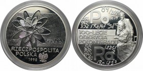 Europäische Münzen und Medaillen, Polen / Poland. Madame und Monsieur Curie und Formeln. 20 Zloty 1998, Silber. 0.84 OZ. KM Y#354. Polierte Platte
