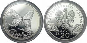 Europäische Münzen und Medaillen, Polen / Poland. Fliegen Schwalbenschwanz Schmetterling. 20 Zloty 2001, Silber. 0.84 OZ. KM Y#415. Polierte Platte