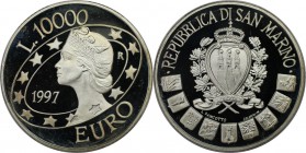 Europäische Münzen und Medaillen, San Marino. San Marino in Europa. 10000 Lire 1997, Silber. KM 372. Polierte Platte