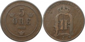 Europäische Münzen und Medaillen, Schweden / Sweden. Oskar II. (1872 - 1907). 5 Öre 1882/81, Kupfer. KM 736. Sehr schön, Kl.Kratzer
