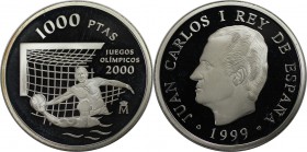 Europäische Münzen und Medaillen, Spanien / Spain. 2000 Olympische Spiele, Sydney - Wasserballspieler. 1000 Pestas 1999, Silber. 0.40 OZ. KM 1009. Pol...