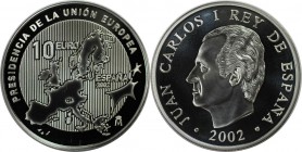Europäische Münzen und Medaillen, Spanien / Spain. EU-Ratspräsidentschaft. 10 Euro 2002, Silber. KM 1048. Polierte Platte