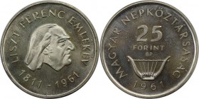 Europäische Münzen und Medaillen, Ungarn / Hungary. 150. Geburtstag von Franz Liszt, Musiker. 25 Forint 1961, Silber. 0.42 OZ. KM 557. Polierte Platte...