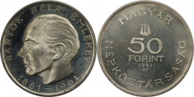 Europäische Münzen und Medaillen, Ungarn / Hungary. 80. Geburtstag von Béla Bartók, Komponist. 50 Forint 1961 BP, Silber. 0.48 OZ. KM 561. Polierte Pl...