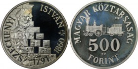 Europäische Münzen und Medaillen, Ungarn / Hungary. 200. Jahrestag der Geburt von Graf István Széchenyi. 500 Forint 1991, Silber. 0.81OZ. KM 685. Poli...