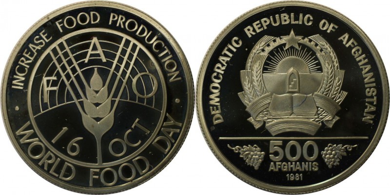 Weltmünzen und Medaillen, Afganistan. Welternährungstag. 500 Afganis 1981, Silbe...