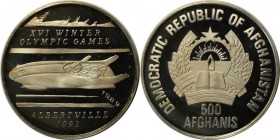 Weltmünzen und Medaillen, Afganistan. Olympiade Albertville, Bobfahren. 500 Afganis 1989, Silber. 0.51 OZ. KM 1008.1. Polierte Platte