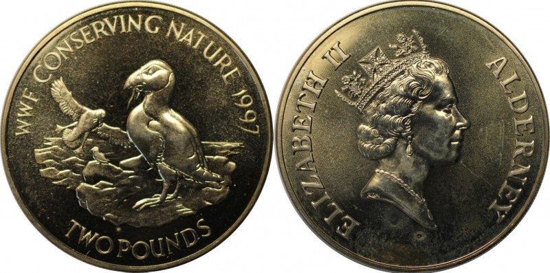 Weltmünzen und Medaillen, Alderney. World Wildlife Fund. 2 Pounds 1997, Kupfer-N...