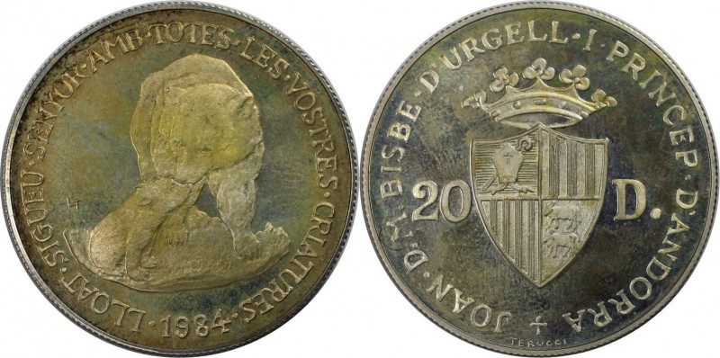 Weltmünzen und Medaillen, Andorra. Braun Bär. 20 Diners 1984, Silber. 0.43 OZ. K...