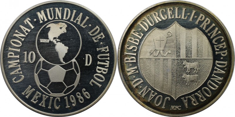 Weltmünzen und Medaillen, Andorra. 1988 Weltmeisterschaft, Mexiko. 10 Diners 198...