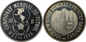 Weltmünzen und Medaillen, Andorra. 1988 Weltmeisterschaft, Mexiko. 10 Diners 1986, Silber. 0.23 OZ. KM 34. Stempelglanz
