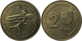 Weltmünzen und Medaillen, Andorra. Olympische Spiele 1992 - Kanute und Langläufer. 2 Diners 1987, Kupfer-Nickel. KM 46.1. Stempelglanz