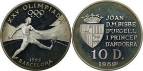 Weltmünzen und Medaillen, Andorra. "Olympiade Barcelona 1992". 10 Diners 1989, Silber. 0.36 OZ. KM 56. Polierte Platte