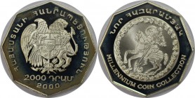 Weltmünzen und Medaillen, Armenien / Armenia. Millennium. Silberklippe zu 2000 Drams 2000, Silber. KM 88. Polierte Platte