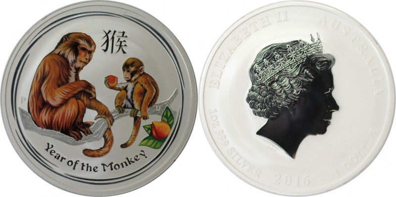Weltmünzen und Medaillen, Australien / Australia. Monkey. 1 Dollar 2016, Silber....