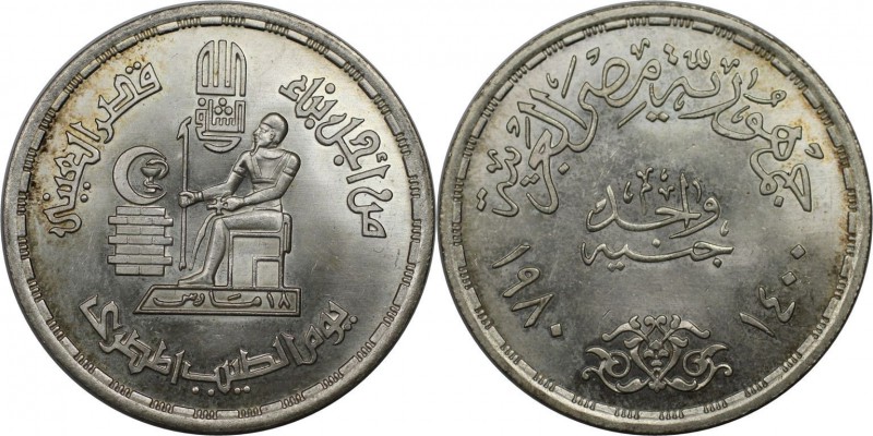 Weltmünzen und Medaillen, Ägypten / Egypt. Arzt Tag. 1 Pound 1980, Silber. 0.35 ...