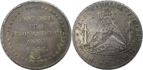 Weltmünzen und Medaillen, Bolivien / Bolivia. Ferdinand VII (1808-1824). 8 Reales 1808, unsigniert, gestiftet von der Stadt Potosi auf seine Proklamat...