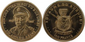 Weltmünzen und Medaillen, Burundi. Mwambutsa IV (1962-1966). 100 Francs 1965, Gold. KM 10. PCGS MS66