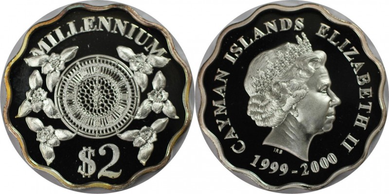 Weltmünzen und Medaillen, Cayman Islands. Millennium. 2 Dollars 2000, Silber. KM...