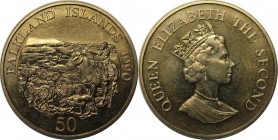 Weltmünzen und Medaillen, Falklandinseln / Falkland islands. 50 Pence 1990, Kupfer-Nickel. KM 26. Stempelglanz