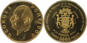 Weltmünzen und Medaillen, Gabun / Gabon. Präsident Georges Pompidou. 5000 Francs 1971, Gold. KM 11. PCGS PR65 DCAM
