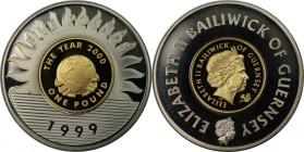 Weltmünzen und Medaillen , Guernsey. Millennium. 5 Pounds 1999. KM 91a. Polierte Platte, besteht aus zwei teilen