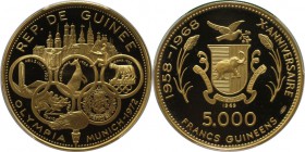 Weltmünzen und Medaillen, Guinea. Olympische Spiele in München. 5000 Francs 1969, Gold. KM 32. PCGS PR67 DCAM
