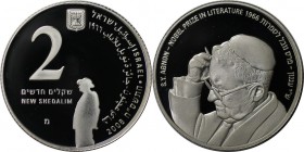 Weltmünzen und Medaillen, Israel. Nobelpreisträger in Israel - S. Y. Agnonon Preis für Literatur 1966. 2 New Sheqalim 2008, 0.86 OZ. Silber. KM 445. P...