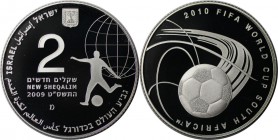 Weltmünzen und Medaillen, Israel. Fußball WM in Südafrika. 2 New Sheqalim 2009, Silber. 0.86 OZ. KM 460. PCGS PR69DCAM Auflage nur 1767 Stück