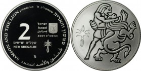 Weltmünzen und Medaillen, Israel. Samson und der Löwe. 2 New Sheqalim 2009, Silber. 0.86 OZ. KM 464. PCGS PR69DCAM Auflage nur 2800 Stück