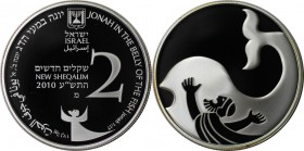 Weltmünzen und Medaillen, Israel. Biblische Geschichte - Johan und der Wal. 2 New Sheqalim 2010, Silber. 0.86 OZ. KM 476. PCGS PR70DCAM Auflage nur 28...