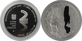 Weltmünzen und Medaillen , Israel. 63. Jahrestag - Totes Meer (tiefster Punkte der Erde). 2 New Sheqalim 2011, 0.86 OZ. Silber. KM 482. PCGS PR69DCAM