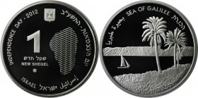 Weltmünzen und Medaillen , Israel. See von Galiläa - Hintergrund Golanhöhen. 1 New Sheqel 2012, 0.43 OZ. Silber. Proof Like.