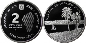 Weltmünzen und Medaillen , Israel. See von Galiläa (Wasserreservoir) - Golanhöhen. 2 New Sheqalim 2012, 0.86 OZ. Silber. PCGS PR70DCAM