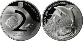 Weltmünzen und Medaillen , Israel. Korallenriff vor Eilat. 2 New Sheqalim 2012, 0.86 OZ. Silber. KM 505. PCGS PR70DCAM