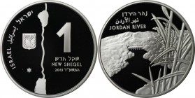 Weltmünzen und Medaillen , Israel. Fluß Jordan - Verbindung See von Galiläa und Totem Meer. 1 New Sheqel 2013, 0.43 OZ. Silber. Proof Like