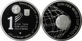 Weltmünzen und Medaillen , Israel. Fußball WM Brasilien. 1 New Sheqel 2013, 0.43 OZ. Silber. Proof Like