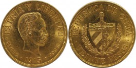 Weltmünzen und Medaillen, Kuba / Cuba. 20 Pesos 1915, Gold. 33.43 g. Vorzüglich