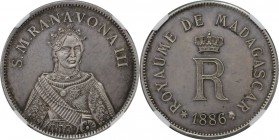 Weltmünzen und Medaillen, Madagaskar / Madagascar. Ranavona III. 5 Francs 1886. KM X-M1. NGC PF-62