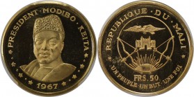 Weltmünzen und Medaillen, Mali. Präsident Modibo Keita. 50 Francs 1967, Gold. KM 7. PCGS PR65 DCAM